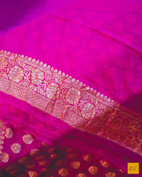 This is a wonderful georgette banarasi handwoven saree with a pink body. New trend of Banarasi saree designs, Banarasi saree for artists, art lovers, architects, saree lovers, saree connoisseurs, musicians, dancers, doctors, Banarasi Katan silk saree, indian saree images, latest sarees with price, only saree images, new Banarasi saree design.