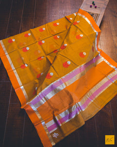 Brown and orange real zari silk kota handwoven saree, cocktail, light, comfortable, elegant, handloom
