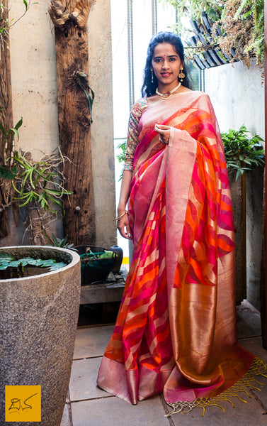 A lovely banarasi kora silk organza handwoven saree in cutwork style. New trend of Banarasi Saree designs, Banarasi Saree for artists, art lovers, architects, saree lovers, Saree connoisseurs, musicians, dancers, doctors, Banarasi silk saree, indian saree images, latest sarees with price, only saree images, new Banarasi saree design.