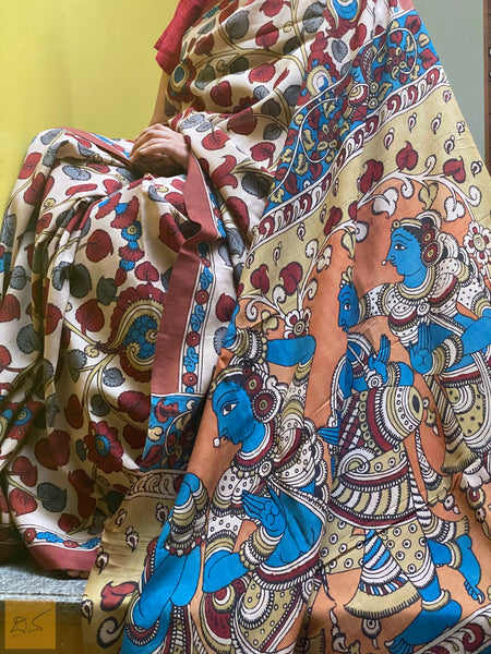 This is a gorgeous hand drawn and hand painted chenoori silk pen kalamkari saree. New trend of Kalamkari Saree designs,  Kalamkari Saree for artists, art lovers, architects, saree lovers, Saree connoisseurs, musicians, dancers, doctors, Kalamkari saree, indian saree images, latest sarees with price, only saree images, new Kalamkari saree design.