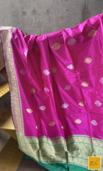 This is a gorgeous pink and sea green banarasi katan silk handwoven dupatta with sona rupa buttas. New trend of Silk Dupatta designs, Silk Dupatta for artists, art lovers, architects, dupatta lovers, Dupatta connoisseurs, musicians, dancers, doctors, Silk dupatta, indian dupatta images, latest dupattas with price, only dupatta images, new Silk dupatta design.