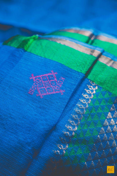 Dark blue real zari silk Kota handwoven saree