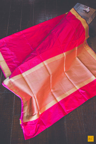Extravagant pink Banarasi satin silk Tanchoi handwoven saree