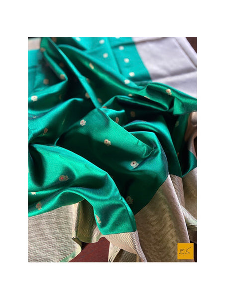 GREEN chanderi silk handwoven saree for cocktail party, informal , formal, latest design 2020, sarees designs, new trend sarees, indian sarees