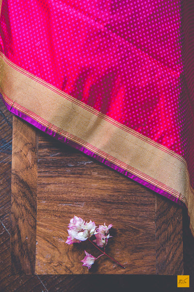 Extravagant pink Banarasi satin silk Tanchoi handwoven saree