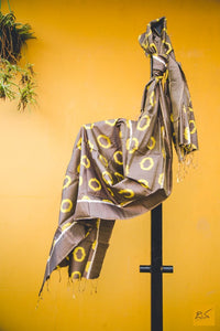 pure silk brown yellow ikat stole, handmade, trendy look, fashion, brighten up the corporate look , handmade is better, lawyers, students, doctors, artists, architects, musicians, media person, brown yellow